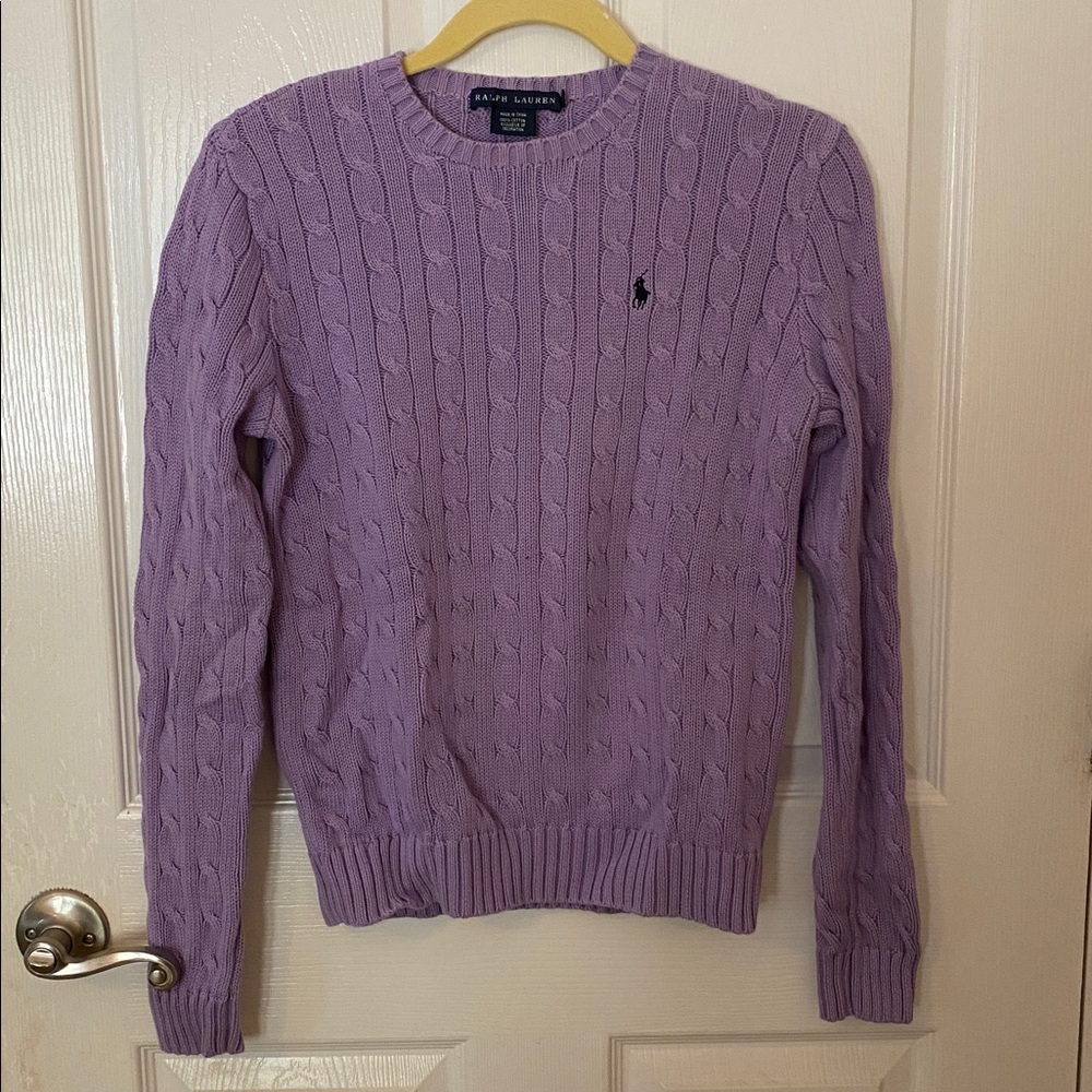 Vintage Polo Ralph Lauren Cable Knit Sweater Women's Sz L Lavender